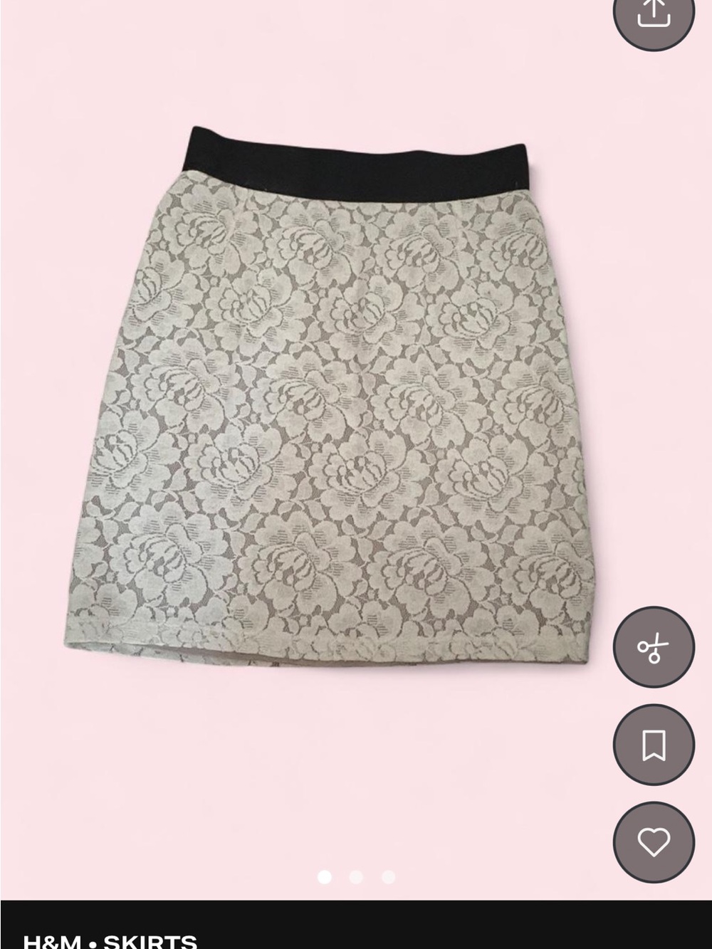 H&M Cream Lace Floral Pencil Skirt with Black Waistband